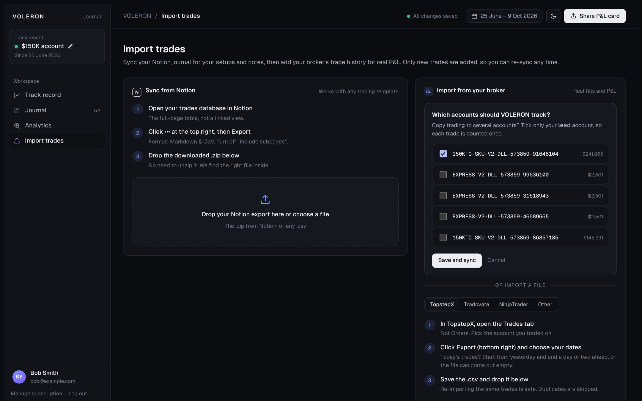 Connecting TopstepX accounts for live trade sync